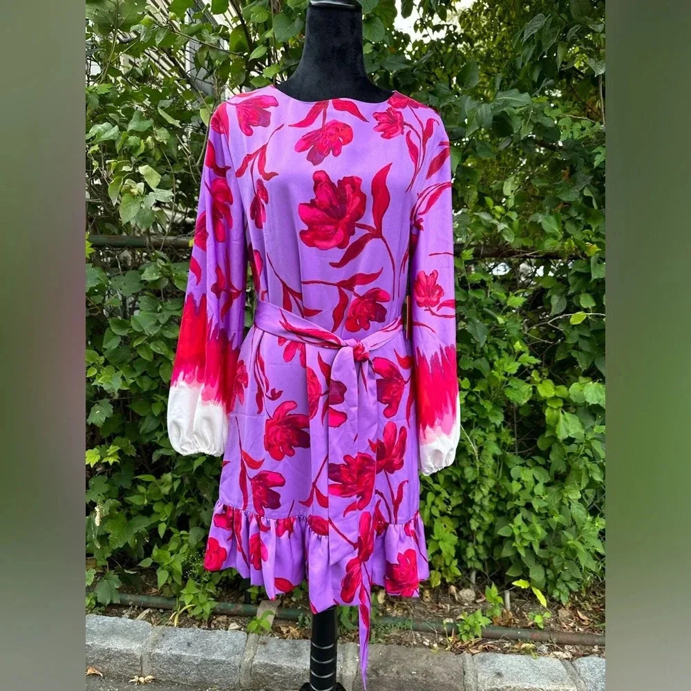 Prabal Gurung purple floral dress with ruffle Sz S nwt 006 - Picture 2 of 7
